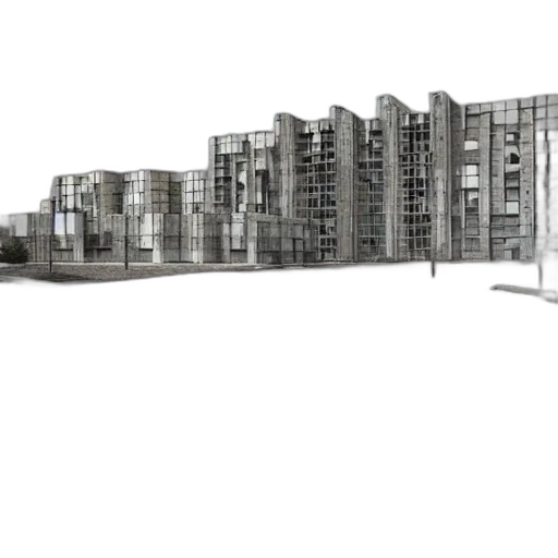 building, 3d render, concept art, photorealistic, city street, brutalism, neonlike, version transparent PNG cut-out
