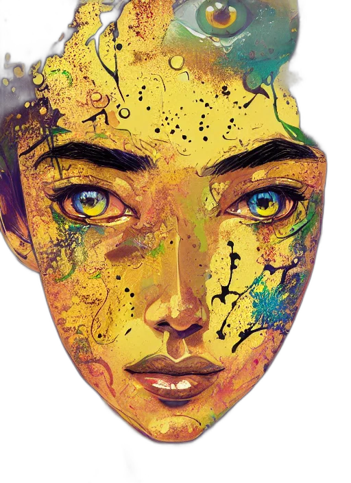 face, mask, crown, fantasy art, watercolor, comic book art, photorealistic, outer space transparent PNG cut-out