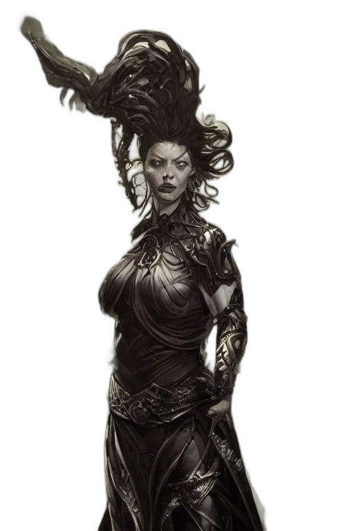 staff, dress, fantasy art, concept art, comic book art, photorealistic, dark, monochrome transparent PNG cut-out