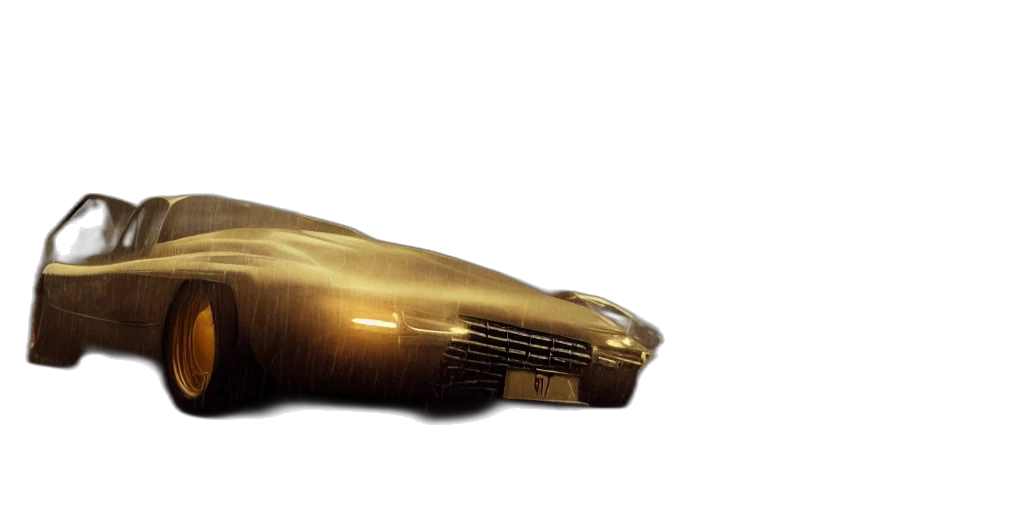 car, weapon, hair, shoes, 3d render, concept art, photorealistic, golden transparent PNG cut-out