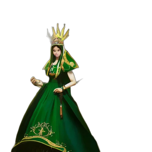 crown, dress, staff, jewelry, concept art, fantasy art, 3d render, pixel art transparent PNG cut-out