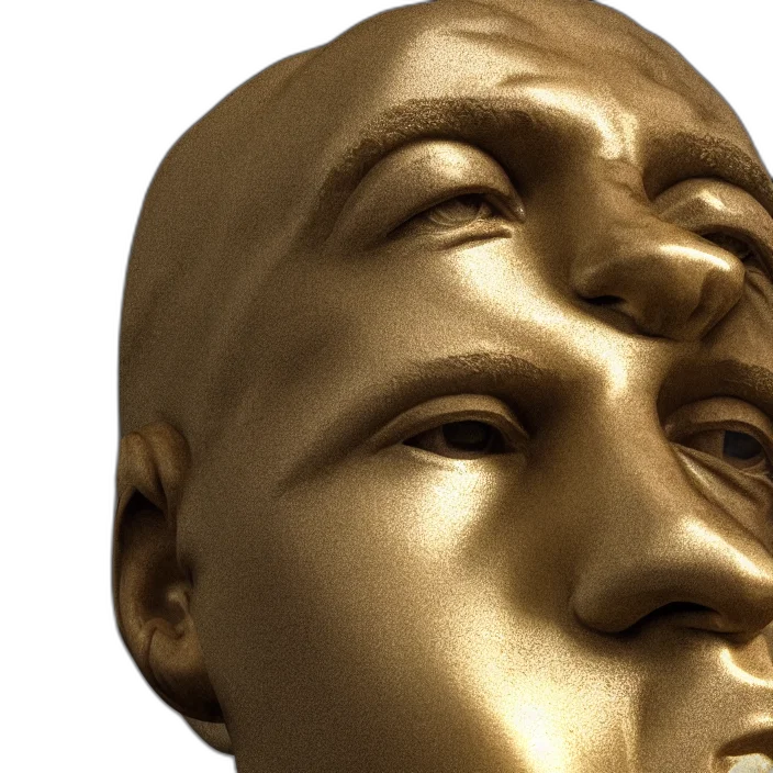 face, mask, crown, photorealistic, 3d render, golden, stoic, statue transparent PNG cut-out