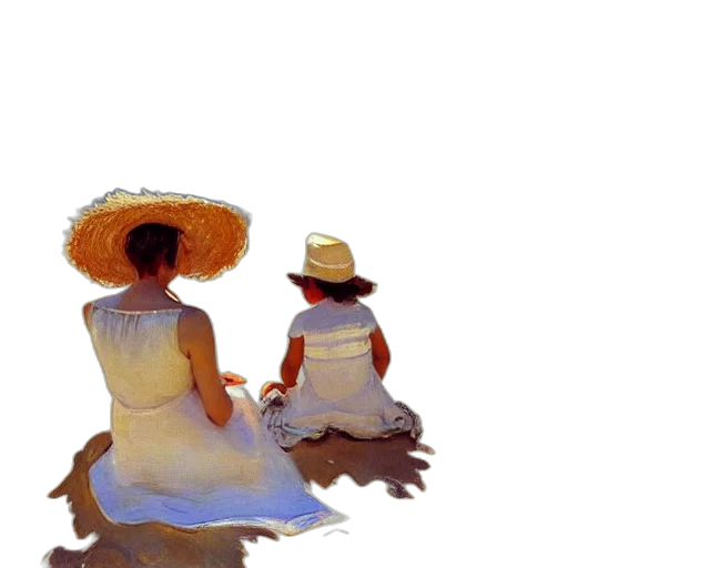 hat, dress, umbrella, oil painting transparent PNG cut-out