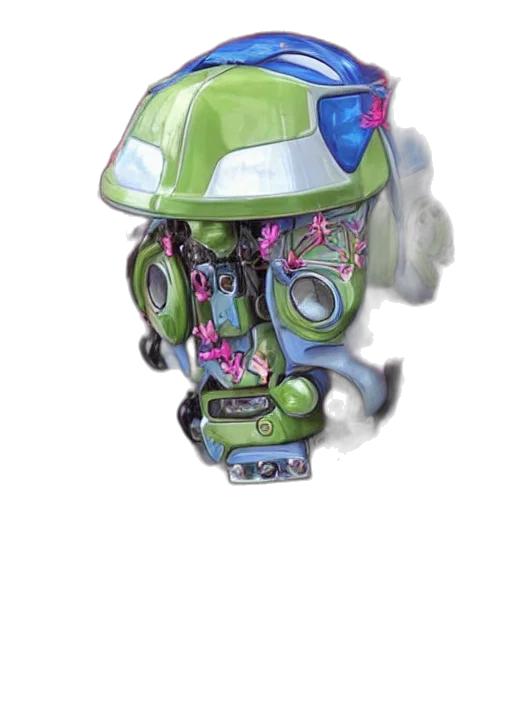 robot, weapon, mask, staff, concept art, 3d render, watercolor, vaporwave transparent PNG cut-out