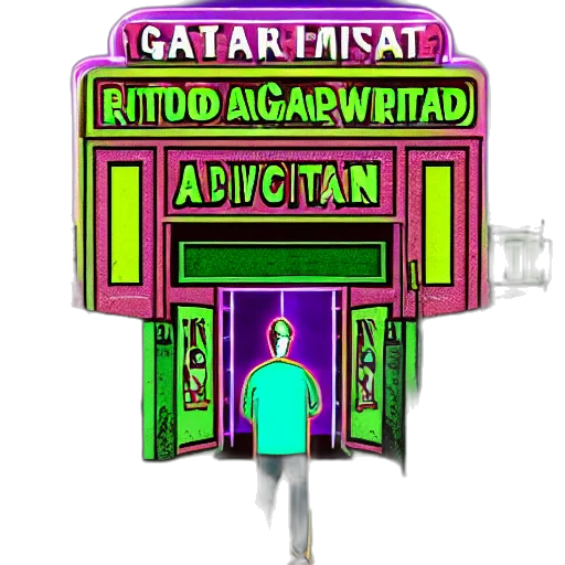 staff, robot, pixel art, vaporwave transparent PNG cut-out