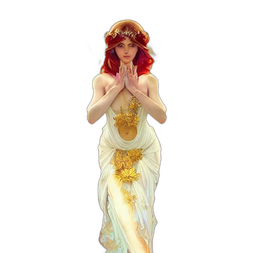 dress, crown, concept art, fantasy art, pixel art, watercolor, fire, golden transparent PNG cut-out