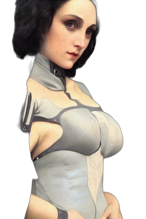 dress, robot, staff, concept art, photorealistic, fantasy art, comic book art, portrait transparent PNG cut-out