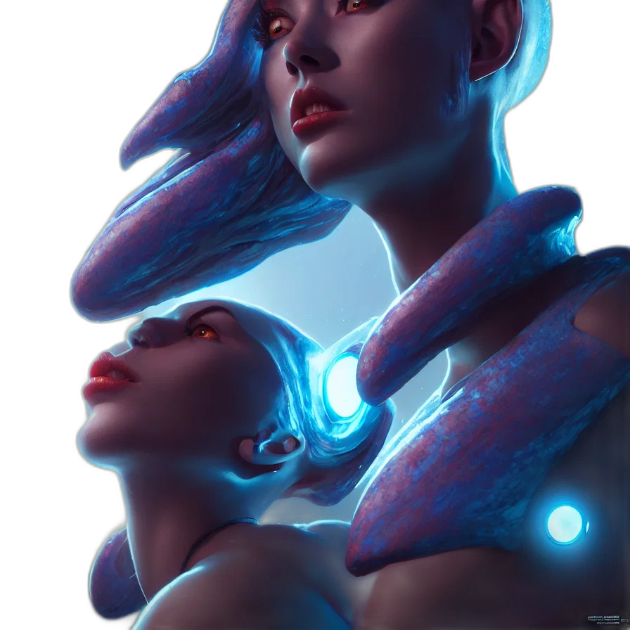 robot, jewelry, creature, mask, cyberpunk, concept art, fantasy art, photorealistic transparent PNG cut-out