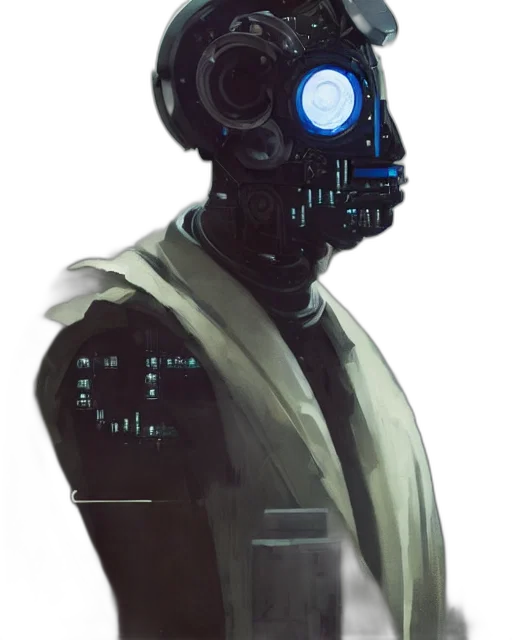 robot, mask, face, jacket, cyberpunk, concept art, comic book art, pixel art transparent PNG cut-out