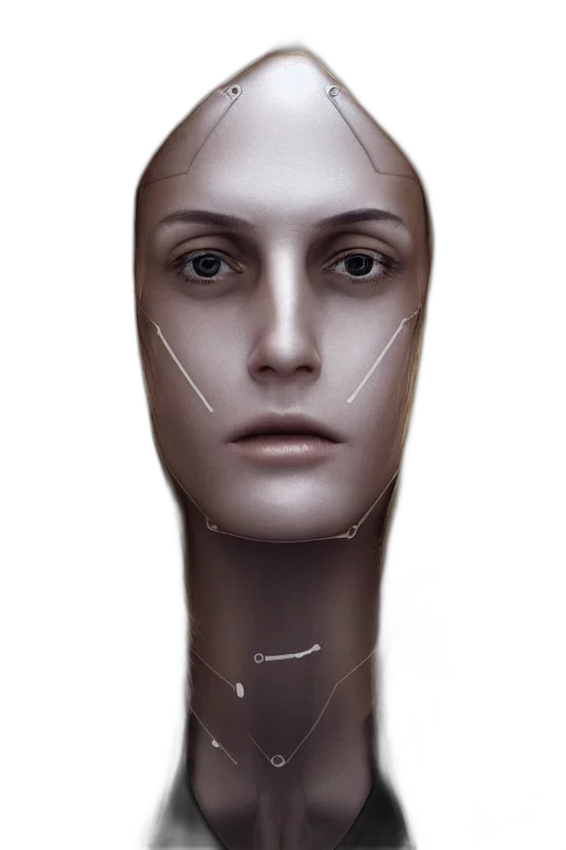 mask, face, robot, jewelry, 3d render, photorealistic, concept art, cyberpunk transparent PNG cut-out