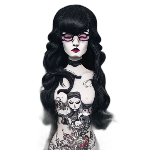 dress, cartoon, comic book art, fantasy art, concept art, dark, goth, girl transparent PNG cut-out