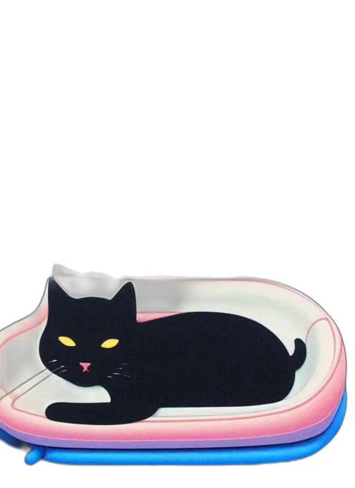 3d render, illustration, black, cat transparent PNG cut-out