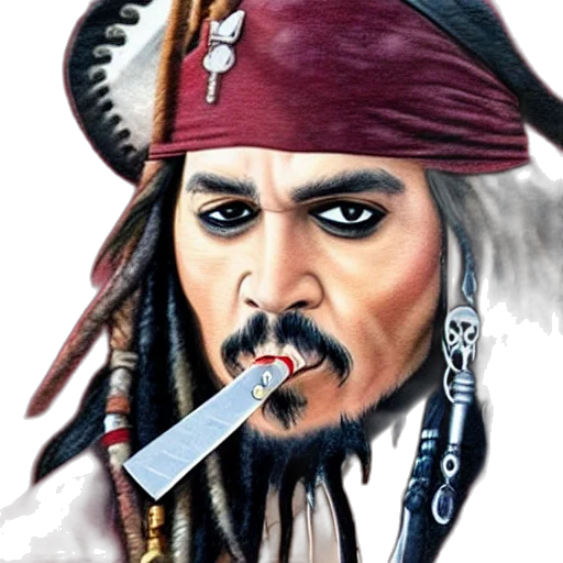 face, staff, photorealistic, comic book art, cartoon, fantasy art, jack, sparrow transparent PNG cut-out