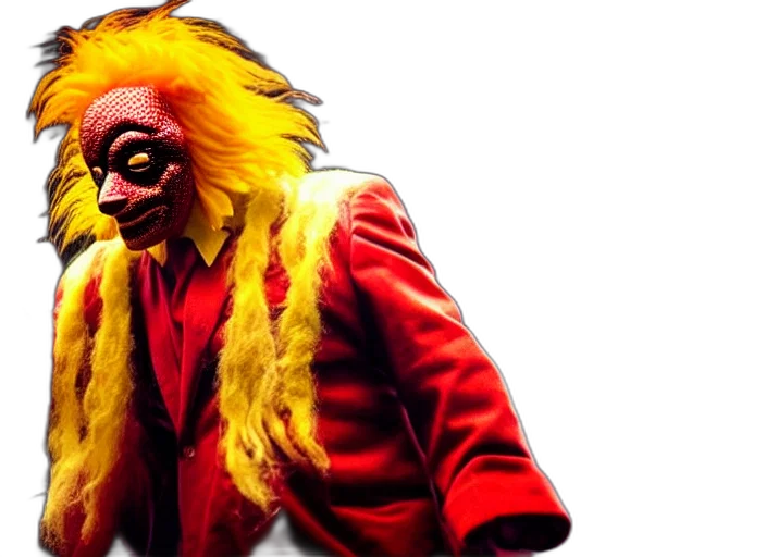mask, creature, jacket, animal, 3d render, concept art, red, publicity transparent PNG cut-out