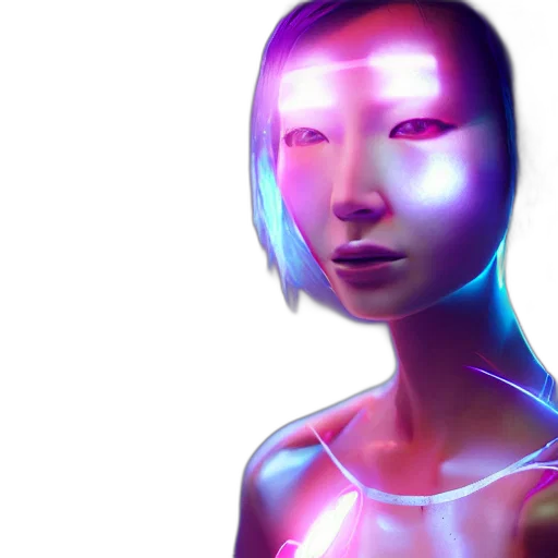 robot, face, mask, creature, cyberpunk, concept art, 3d render, vaporwave transparent PNG cut-out