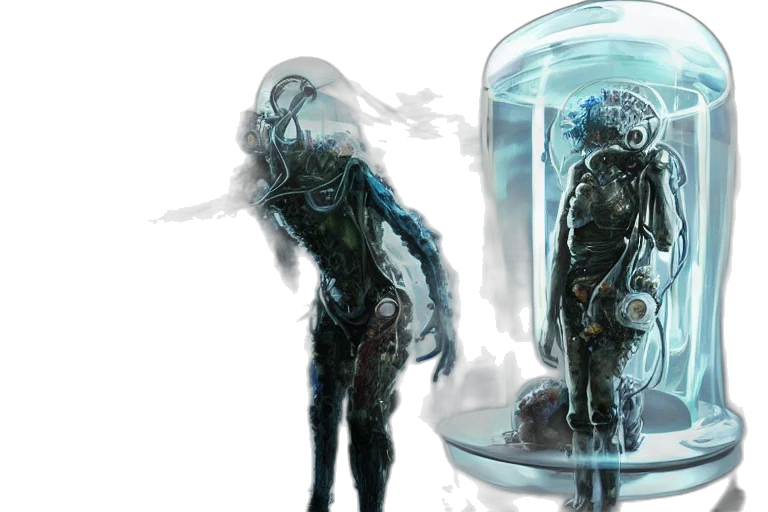 creature, concept art, comic book art, fantasy art, cyberpunk, underwater, outer space, photorealistic transparent PNG cut-out