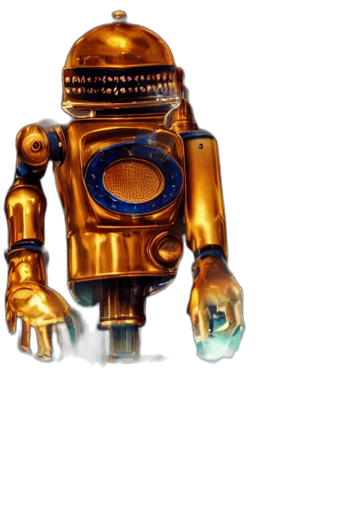 robot, jewelry, mask, staff, concept art, 3d render, underwater, golden transparent PNG cut-out