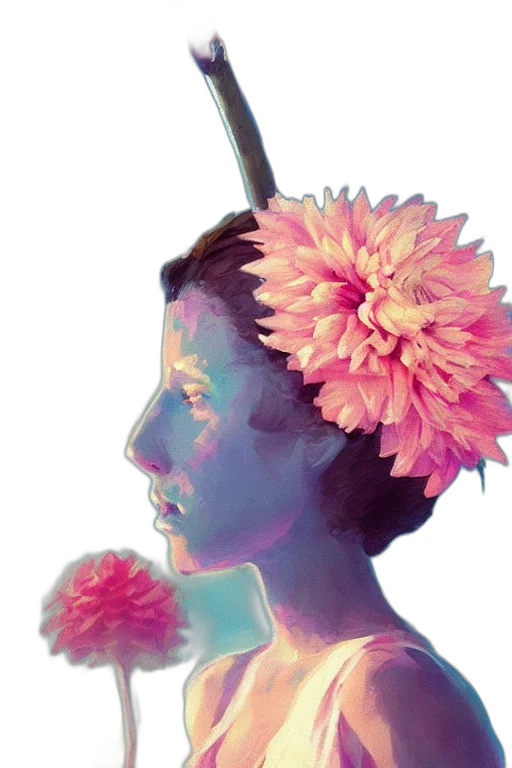 flower, crown, umbrella, staff, vaporwave, watercolor, photorealistic, concept art transparent PNG cut-out