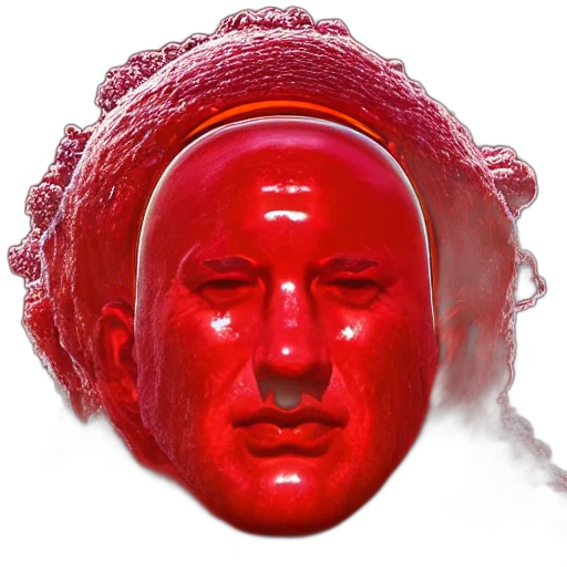 mask, face, creature, crown, photorealistic, vaporwave, 3d render, red transparent PNG cut-out