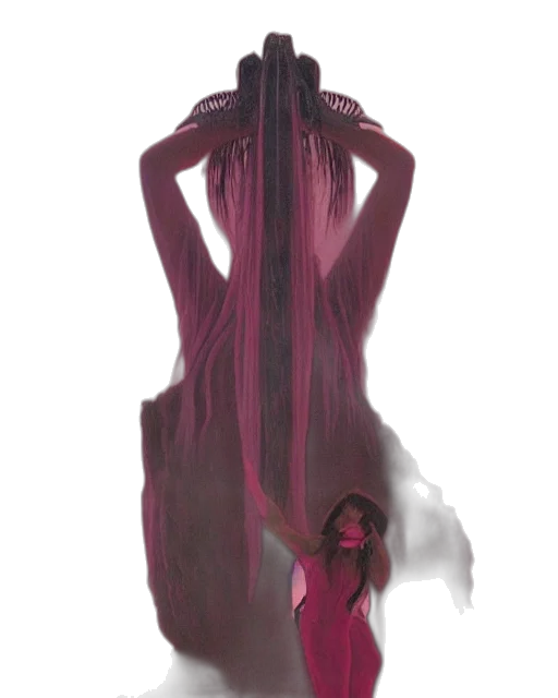 hair, creature, dress, staff transparent PNG cut-out