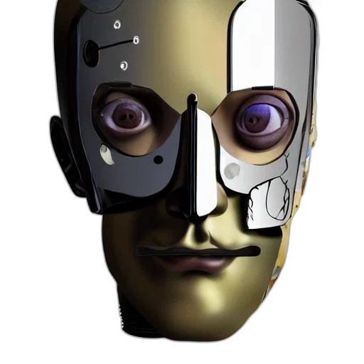 robot, mask, face, 3d render, concept art, photorealistic, cyberpunk, half transparent PNG cut-out