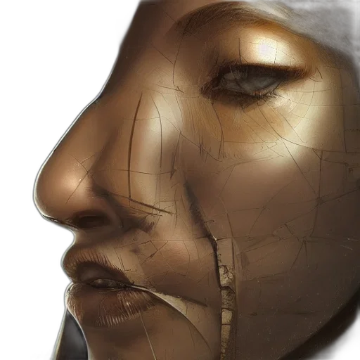 face, mask, robot, crown, photorealistic, concept art, fantasy art, oil painting transparent PNG cut-out