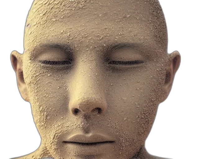 face, mask, 3d render, photorealistic, man, made, sand, slowly transparent PNG cut-out