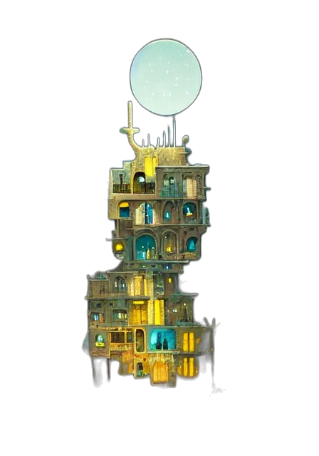 building, robot, furniture, weapon, concept art, fantasy art, 3d render, pixel art transparent PNG cut-out