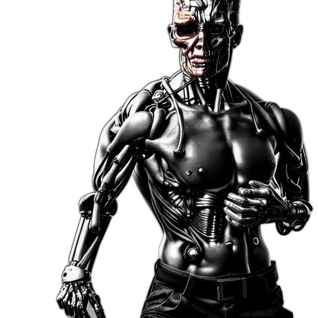 robot, cyberpunk, comic book art, concept art, 3d render, terminator, fit, body transparent PNG cut-out