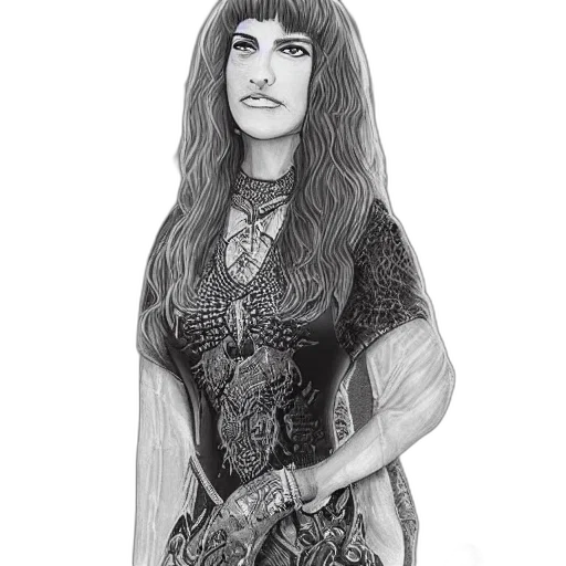 dress, face, jewelry, staff, fantasy art, concept art, photorealistic, pencil sketch transparent PNG cut-out