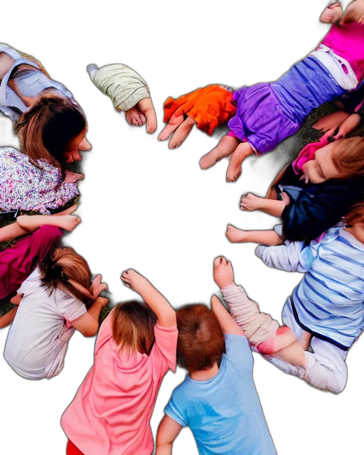 hundreds, young, children, outside, grassy, field, hold, hands transparent PNG cut-out