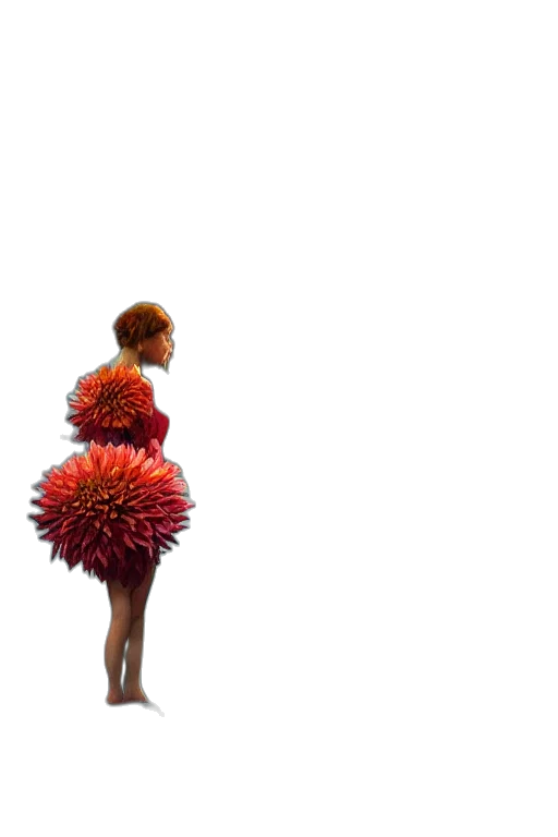 dress, flower, hair, umbrella, concept art, 3d render, photorealistic, pixel art transparent PNG cut-out