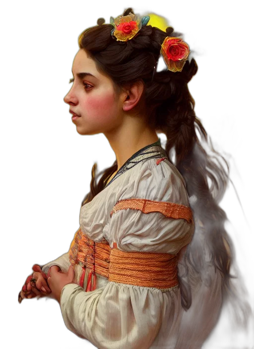 dress, face, staff, jewelry, oil painting, photorealistic, concept art, fantasy art transparent PNG cut-out
