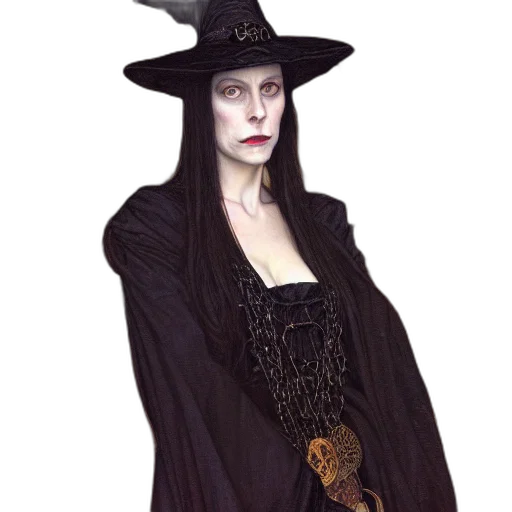 dress, hat, staff, fantasy art, concept art, photorealistic, pixel art, dark transparent PNG cut-out