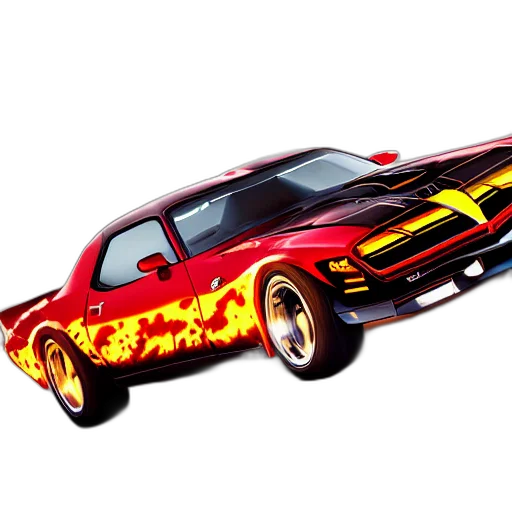 car, photorealistic, concept art, 3d render, comic book art, fire, black, pontiac transparent PNG cut-out