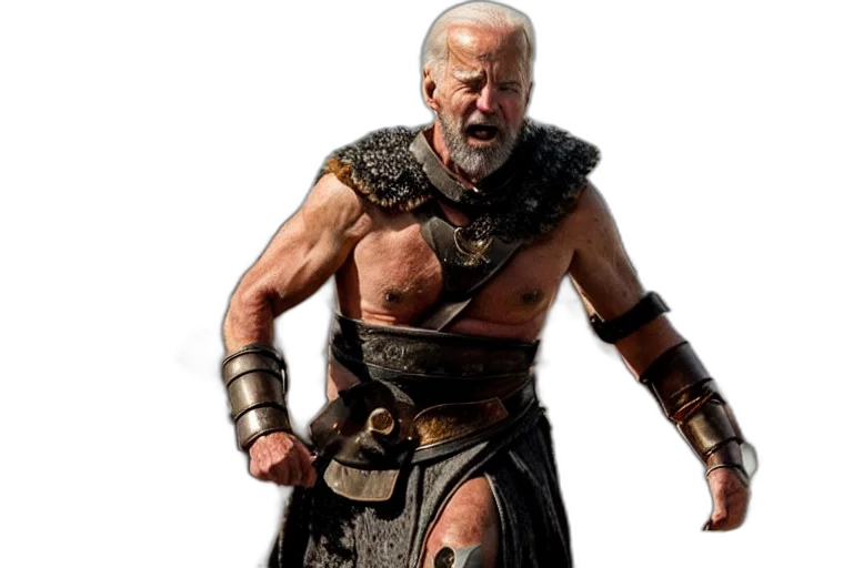 concept art, epic, cinematic, action, shot, joe, biden, leonidas transparent PNG cut-out