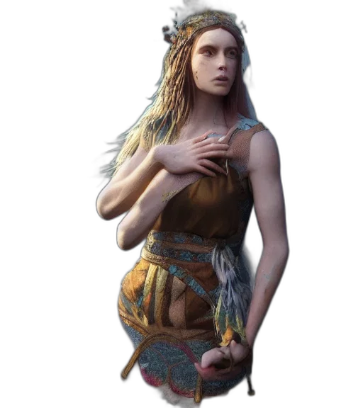 dress, staff, dragon, jewelry, fantasy art, concept art, photorealistic, 3d render transparent PNG cut-out