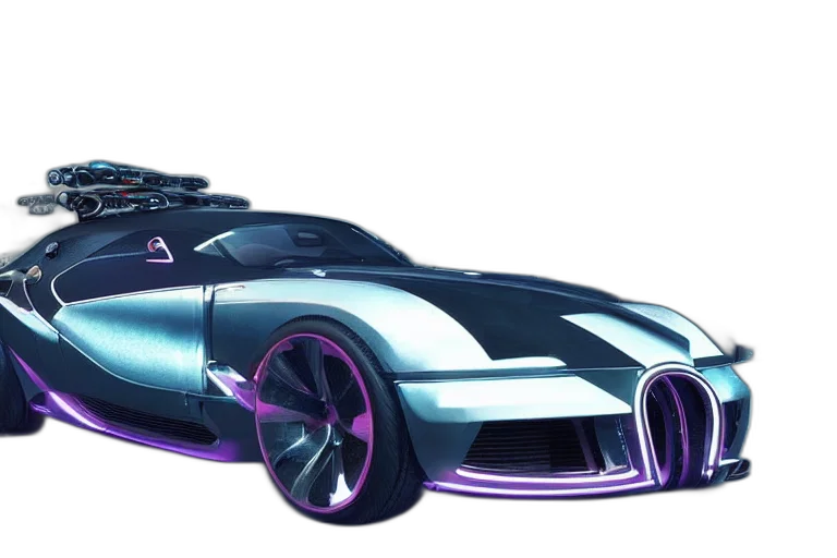 car, robot, concept art, cyberpunk, 3d render, vaporwave, bugatti, type transparent PNG cut-out