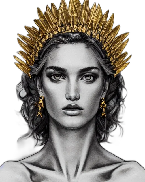 crown, jewelry, face, fantasy art, photorealistic, watercolor, concept art, golden transparent PNG cut-out