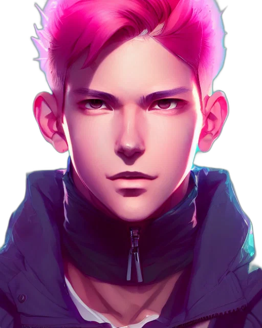 jacket, face, cyberpunk, concept art, fantasy art, comic book art, neon lights, neon transparent PNG cut-out