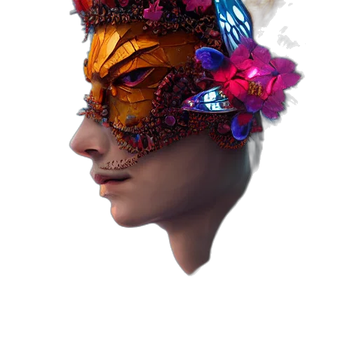 mask, crown, face, hat, concept art, fantasy art, photorealistic, 3d render transparent PNG cut-out