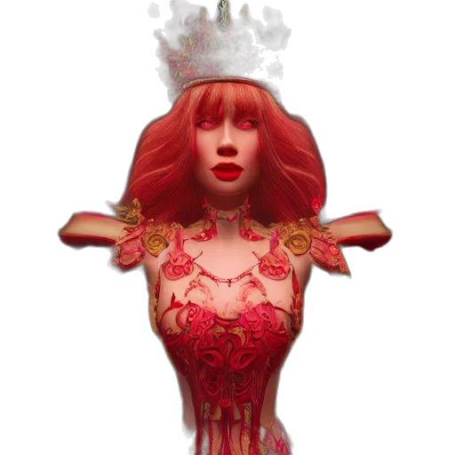 crown, dress, concept art, fantasy art, 3d render, pixel art, red, princess transparent PNG cut-out