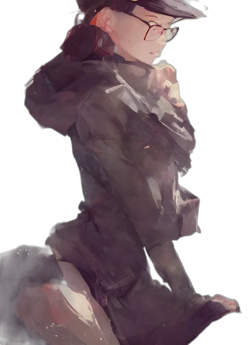 jacket, face, staff, mask, watercolor, concept art, oil painting, anime transparent PNG cut-out