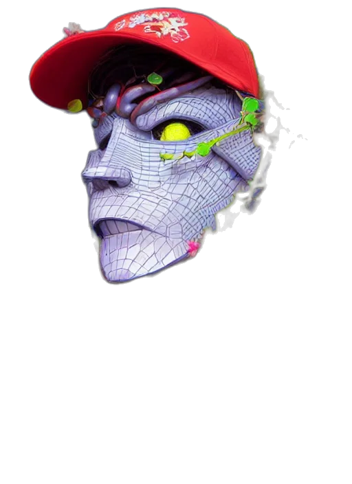 mask, face, hat, creature, vaporwave, 3d render, concept art, cyberpunk transparent PNG cut-out