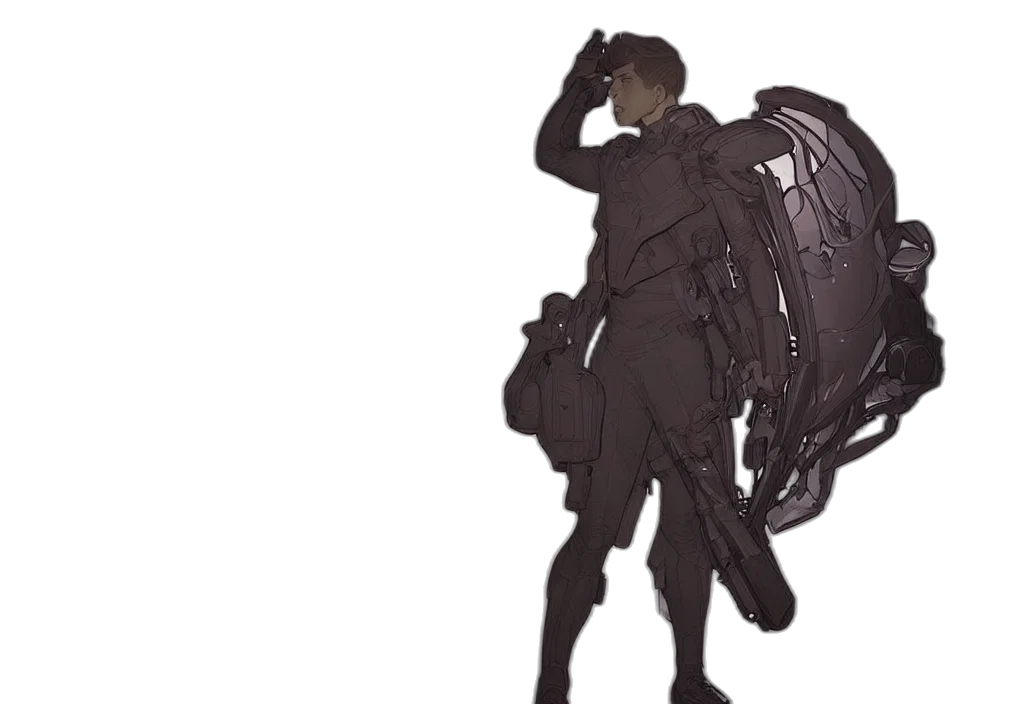 weapon, robot, staff, mask, concept art, fantasy art, anime, cyberpunk transparent PNG cut-out