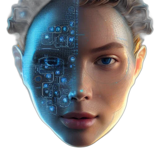 robot, face, mask, cyberpunk, 3d render, concept art, photorealistic, artificial transparent PNG cut-out