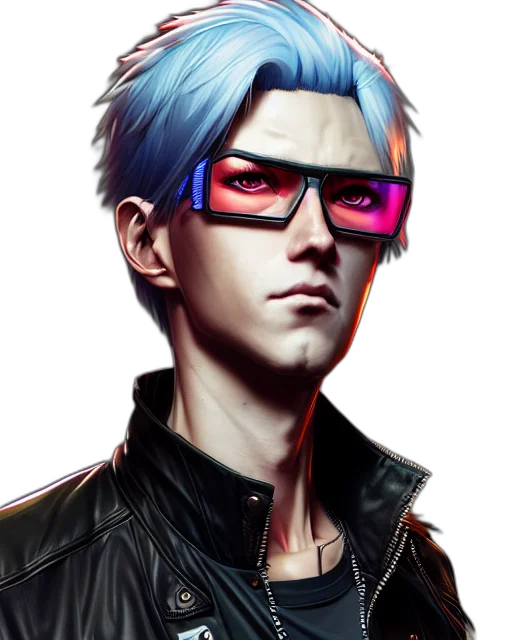jacket, cyberpunk, fantasy art, anime, concept art, blue, colorful, neon transparent PNG cut-out