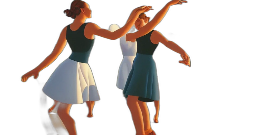 dress, oil painting, 3d render, photorealistic, concept art, sister, dancing, blue transparent PNG cut-out