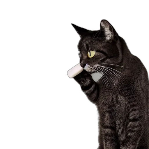 staff, animal, hat, bottle, photorealistic, 3d render, cat, taking transparent PNG cut-out