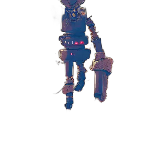robot, weapon, mask, staff, pixel art, concept art, cyberpunk, 3d render transparent PNG cut-out